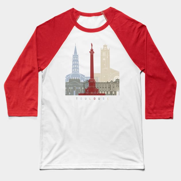 Toulouse skyline poster Baseball T-Shirt by PaulrommerArt